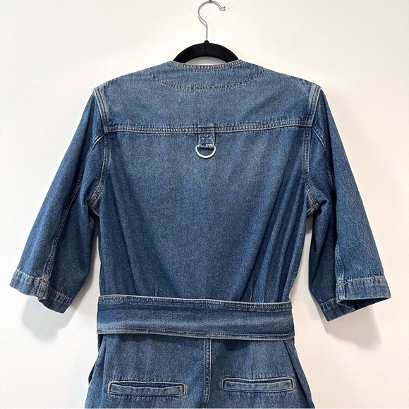 AllSaints Abbey Denim Jumpsuit Short Belted Onesie Romper Blue Sz 4 - Picture 6 of 15
